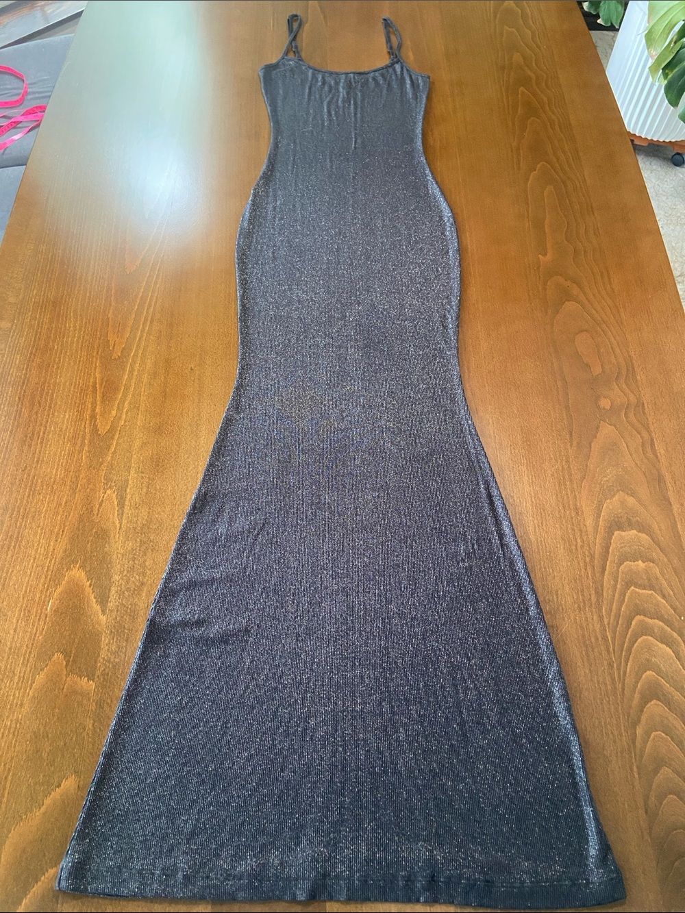SKIMS Black Foil Lounge Slip Maxi Dress, size L - Picture 11 of 14